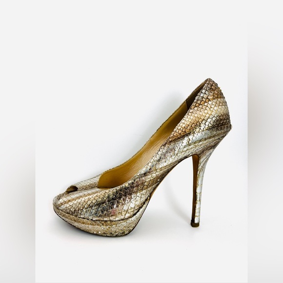 Christian Dior Platinum Snake Skin Peep-toe Heels 36 - Picture 3 of 15